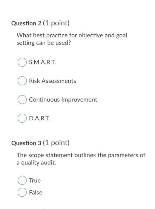Question 2 (1 point) What best practice for