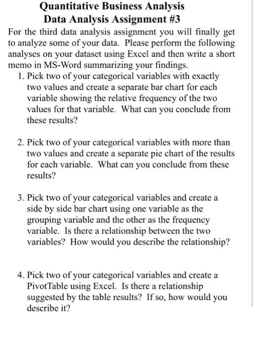 Quantitative Business Analysis Data Analysis