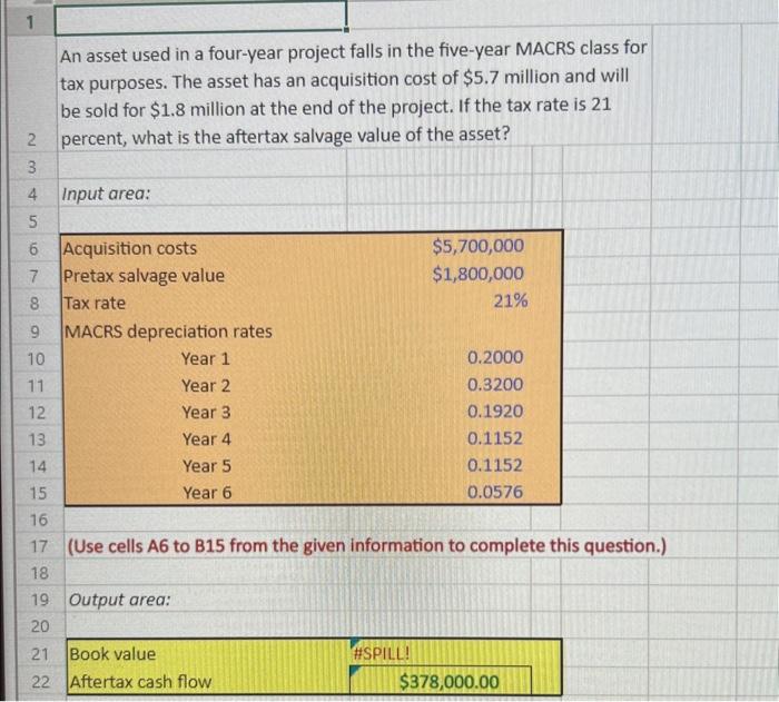 answer in excel formula An asset used in a