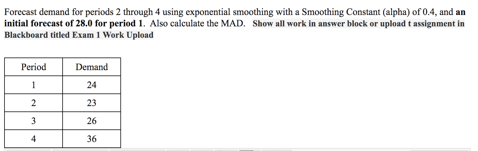 Forecast demand for periods 2 through 4 using