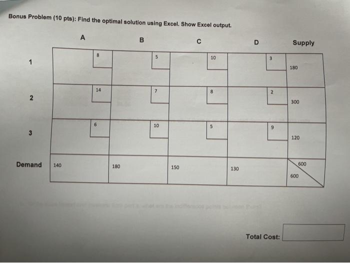 Bonus Problem (10 pts): Find the optimal solution
