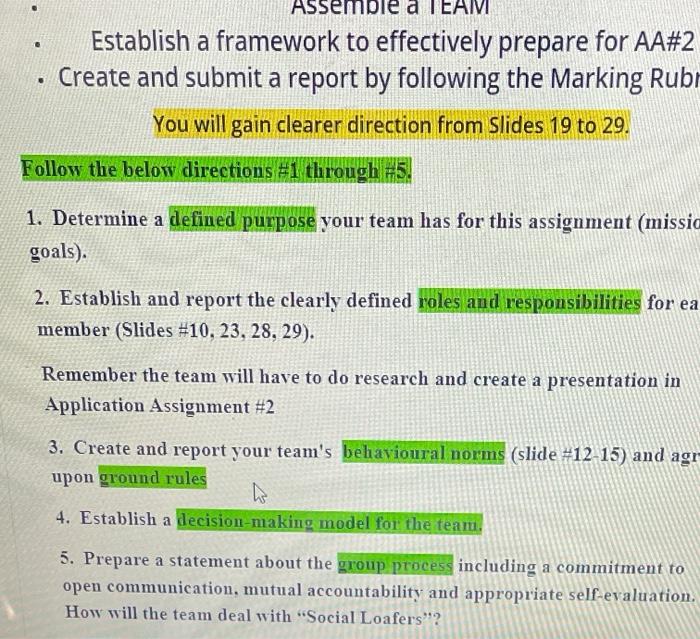 Asser le a TEAM Establish a framework to