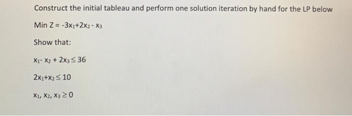 Construct the initial tableau and perform one
