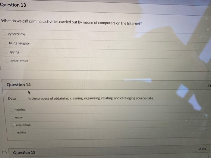 Question 13 What do we call criminal activities