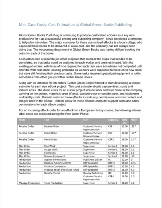 Mini-Case Study: Cost Estimation at Global Green