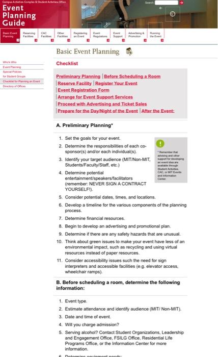 Based on the Event planning checklist below,