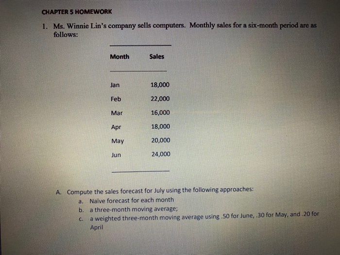 please do in excel CHAPTER 5 HOMEWORK 1. Ms.