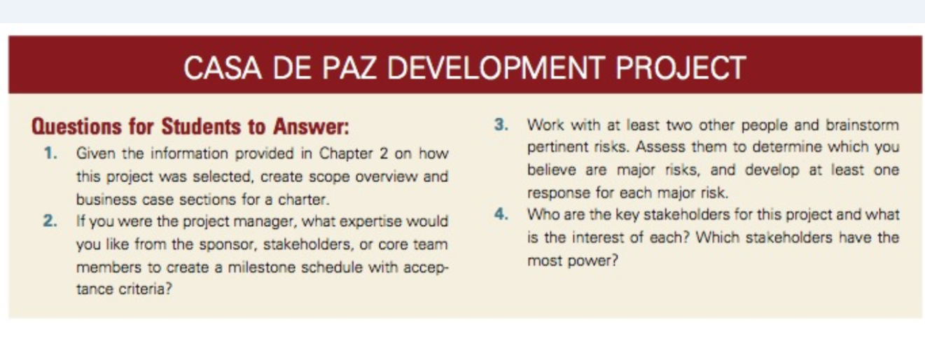 Read the Casa De Paz Development Project answer