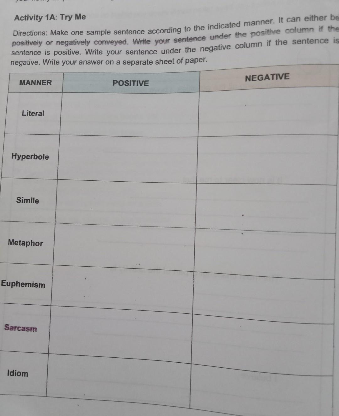 help me thanks! Activity 1A: Try Me Directions:
