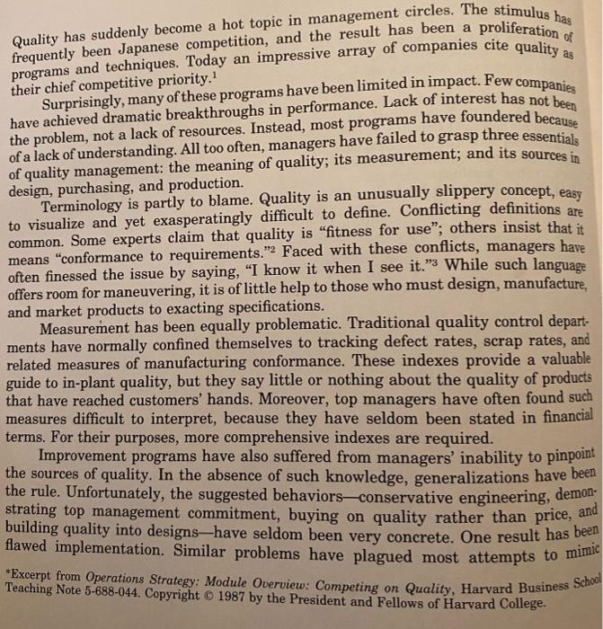 competing on quality ARTICLE ANALYSIS For each