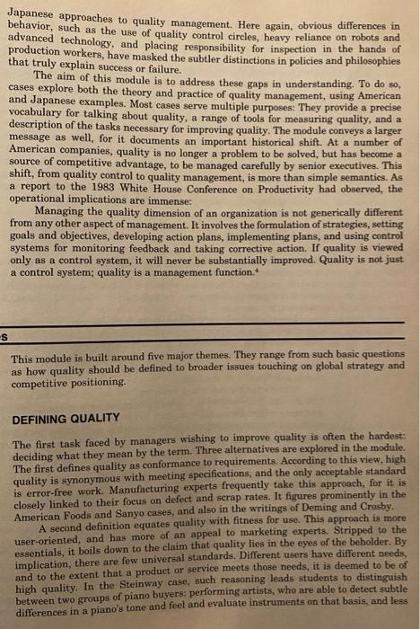 competing on quality ARTICLE ANALYSIS For each