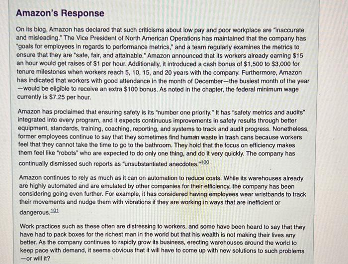 Review the case. Amazon: Improving the work