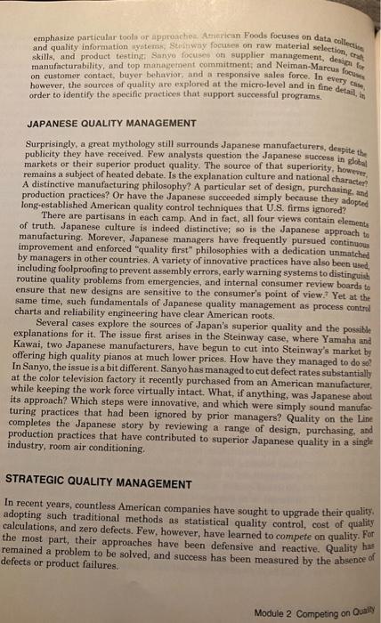 competing on quality ARTICLE ANALYSIS For each