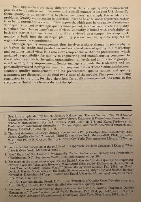 competing on quality ARTICLE ANALYSIS For each