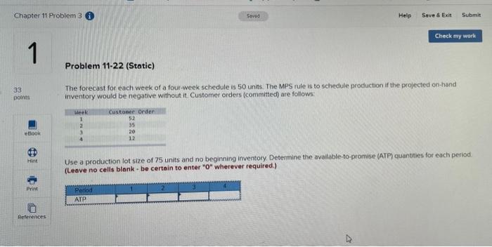 Chapter 11 Problem 3 Saved Help Save & Exit