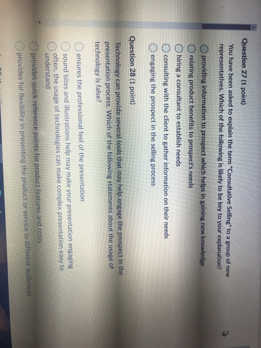 Question 27 (1 point) You have been asked to