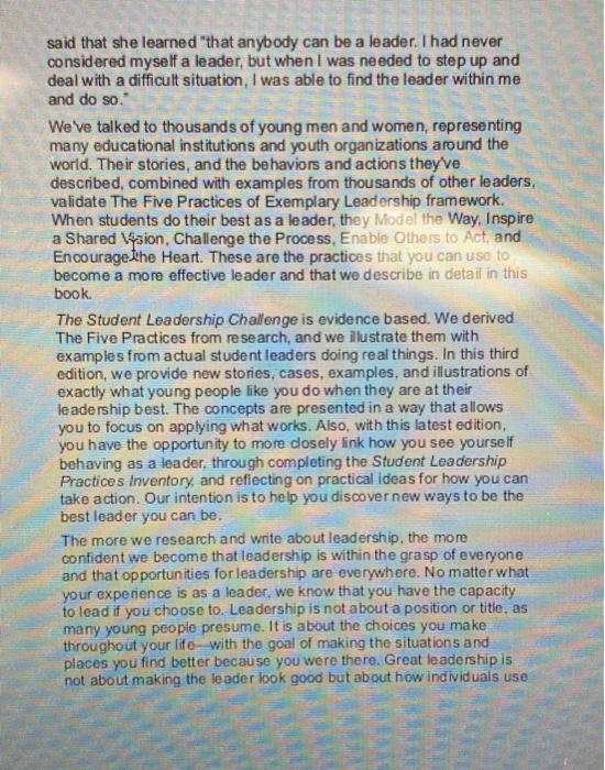 The Student Leadership Challenge Answer