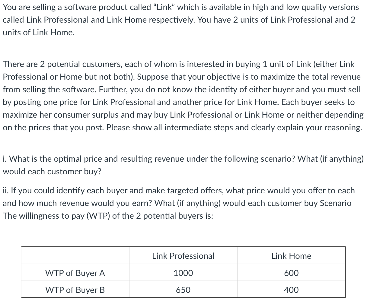 You are selling a software product called Link