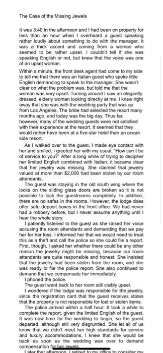 The Case of the Missing Jewels It was 3:40 in the