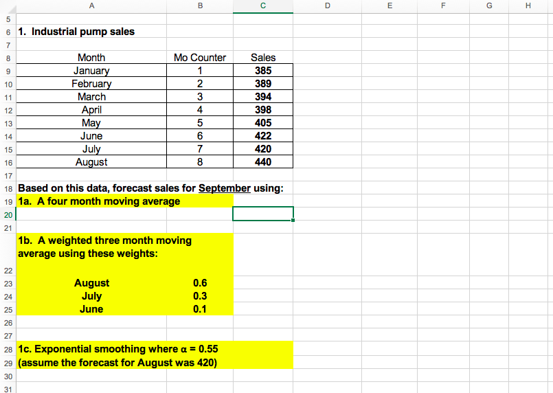Excel: Forecasting 6 1. Industrial pump sales Mo