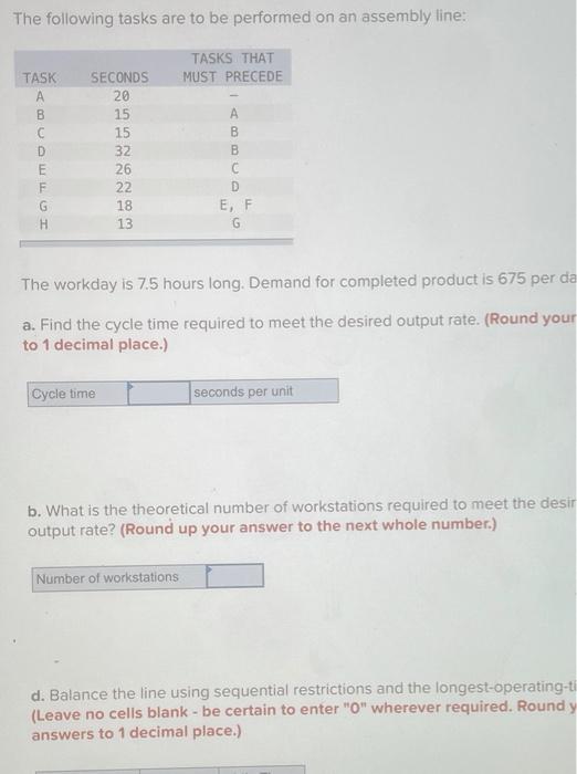 The following tasks are to be performed on an