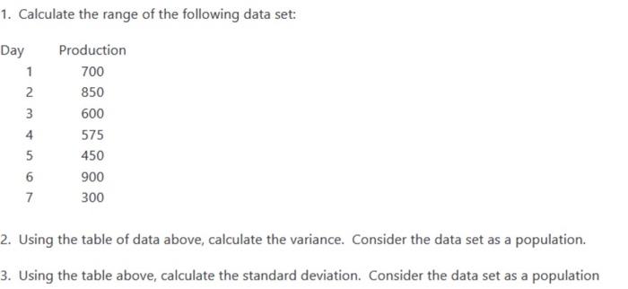 1. Calculate the range of the following data set: