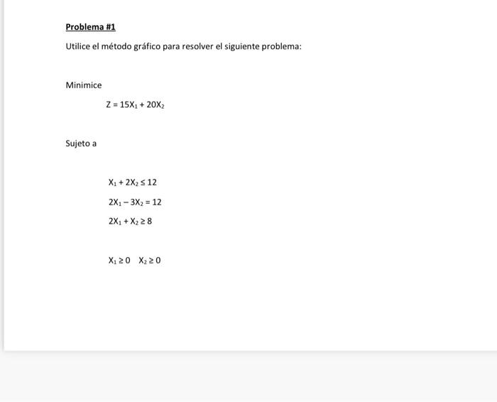 Problema #1 Utilice el mtodo grfico para resolver