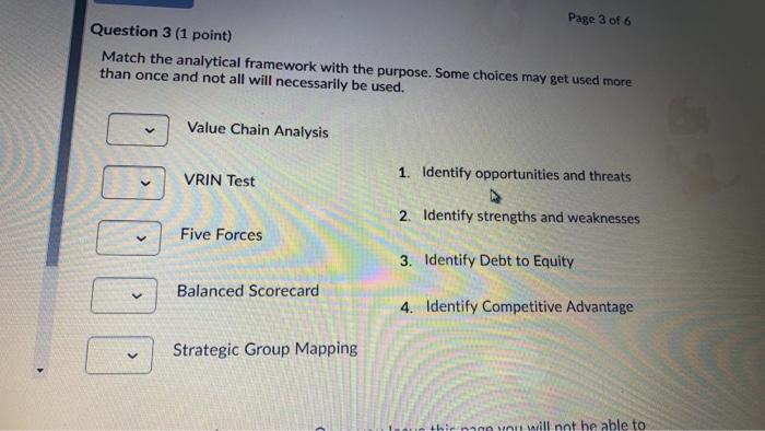 Page 3 of 6 Question 3 (1 point) Match the