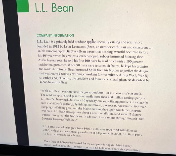 For this question i'm considering ll bean as the