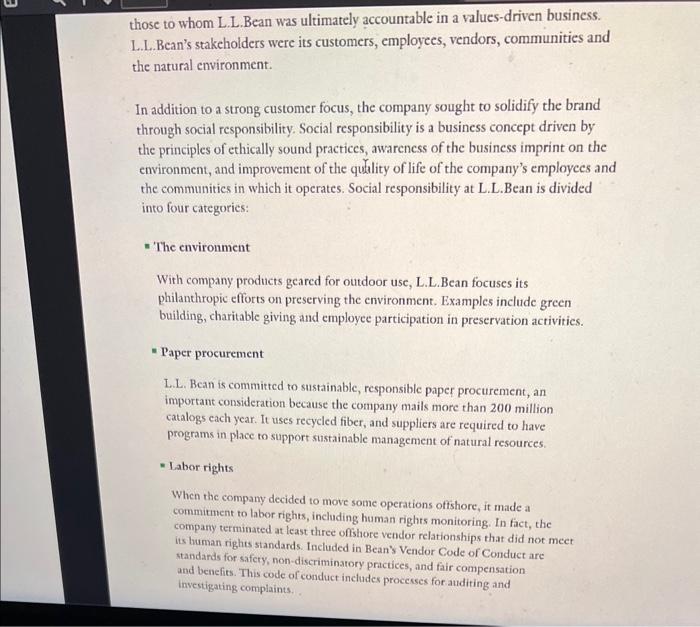 For this question i'm considering ll bean as the