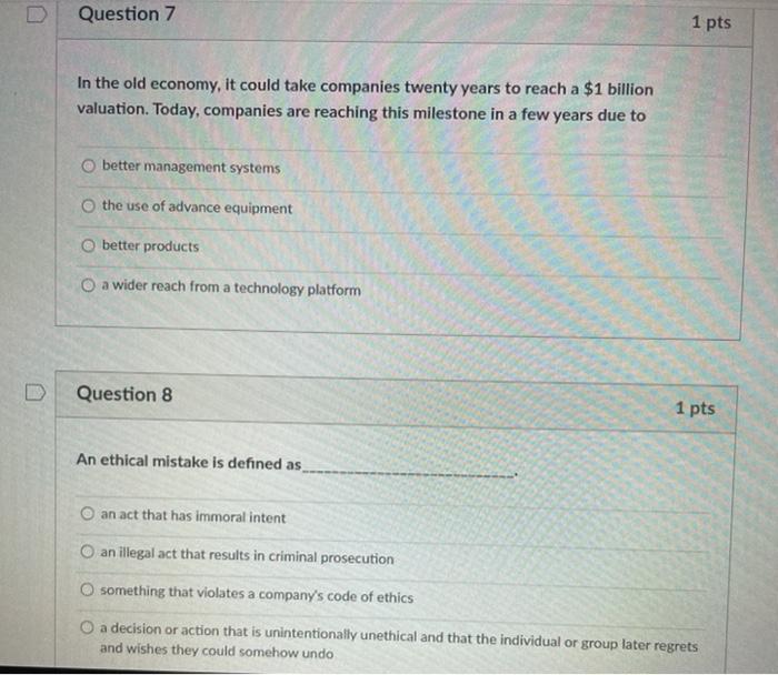 Question 3 1 pts One could look at the number of