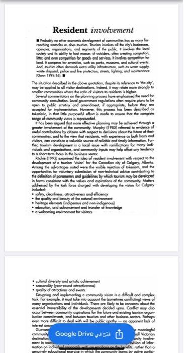 Resident involvement Probably no other economic