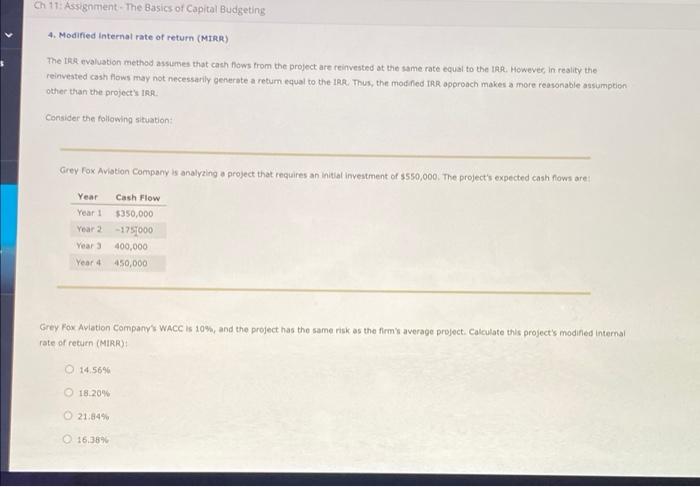 Ch 11: Assignment - The Basics of Capital