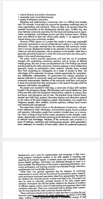 Resident involvement Probably no other economic