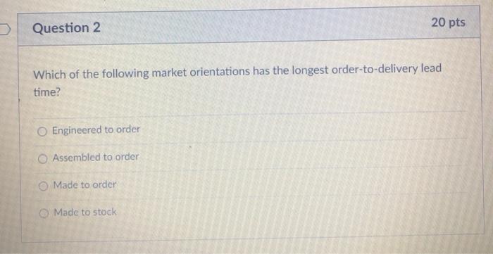 Question 2 20 pts Which of the following market