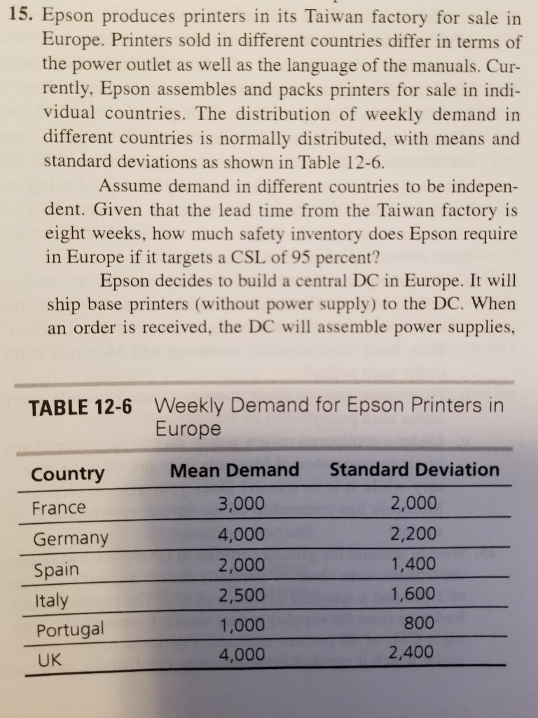 Exercise 15: Return to the Epson data in Exercise