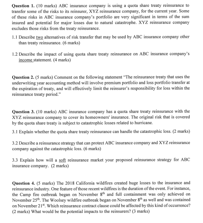 Question 1. (10 marks) ABC insurance company is