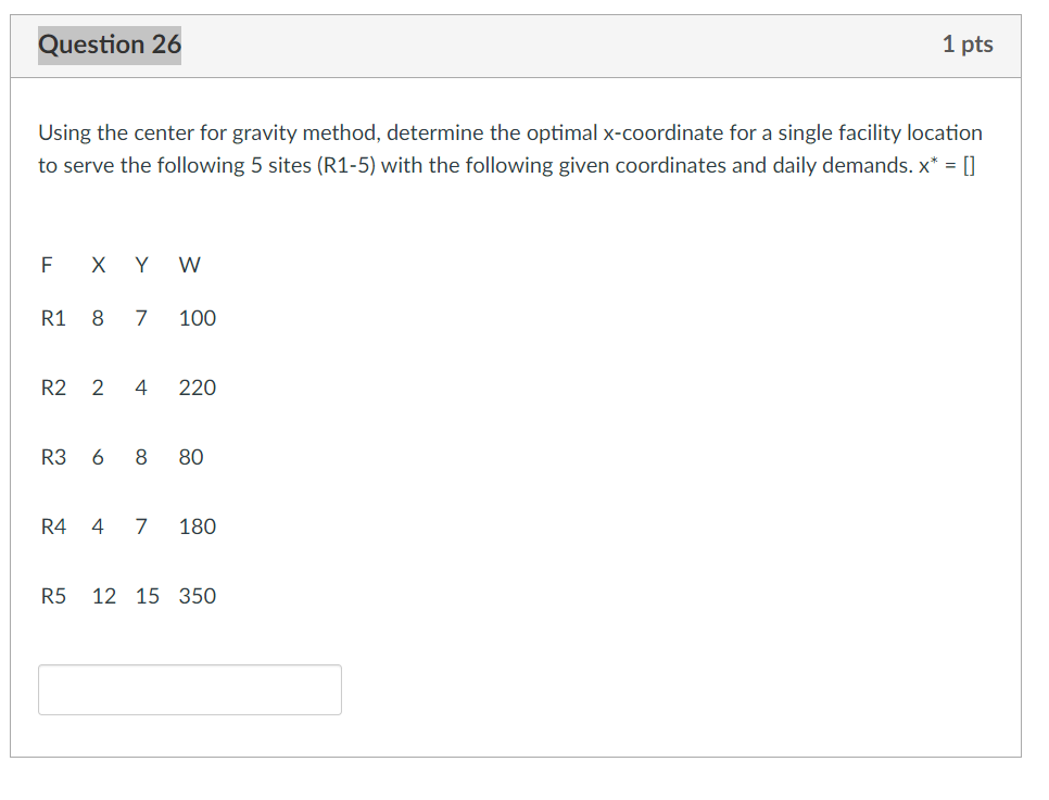 Question 26 1 pts Using the center for gravity
