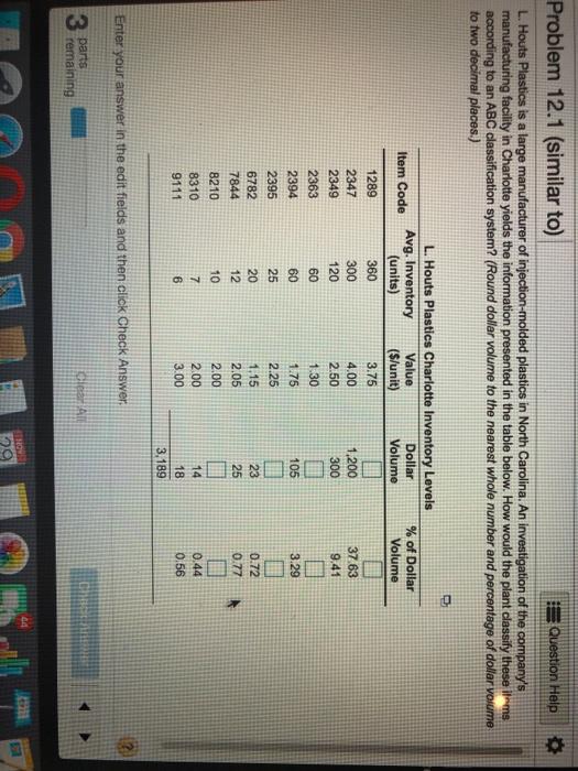 Problem 12.1 (similar to) 5 Question Help L.