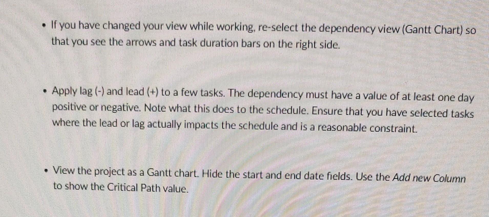 Create a new MS Project file with a minimum of 10