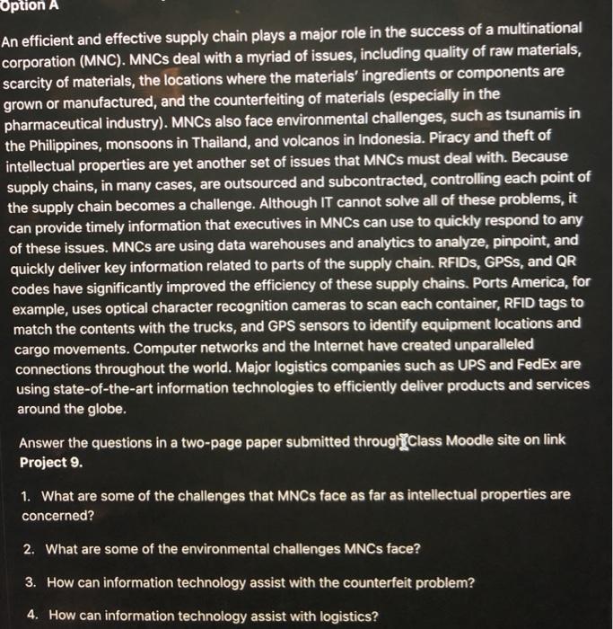 Need help pls! Option A An efficient and