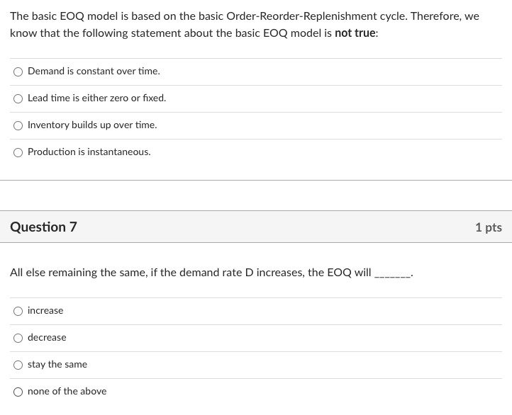 The basic EOQ model is based on the basic