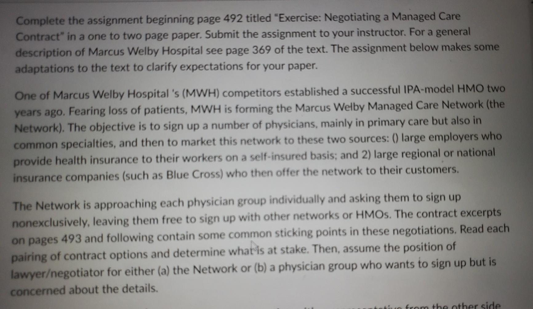 Complete the assignment beginning page 492 titled