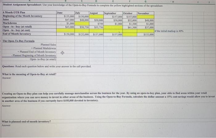 D G Student Assignment Spreadsheet: Use your