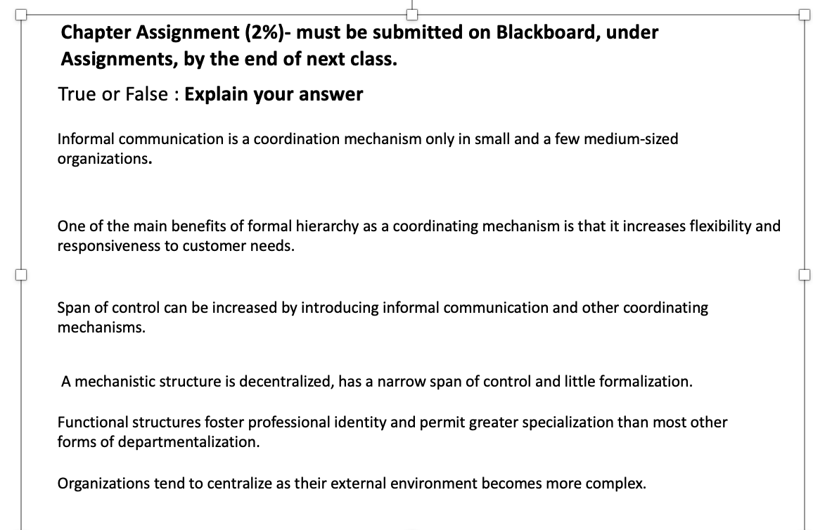Chapter Assignment (2%)- must be submitted on