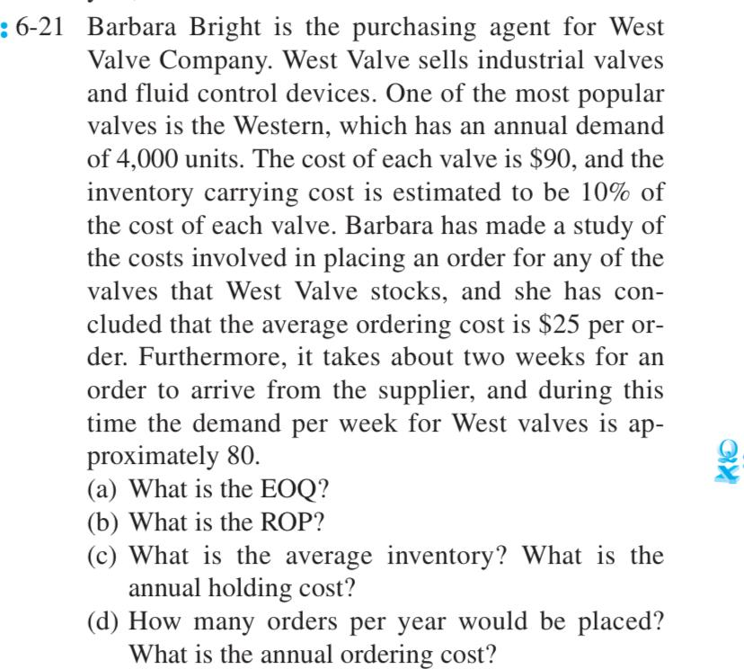 : 6-21 Barbara Bright is the purchasing agent for