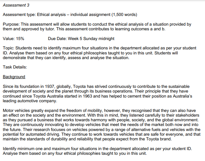 Assessment 3 Assessment type: Ethical analysis