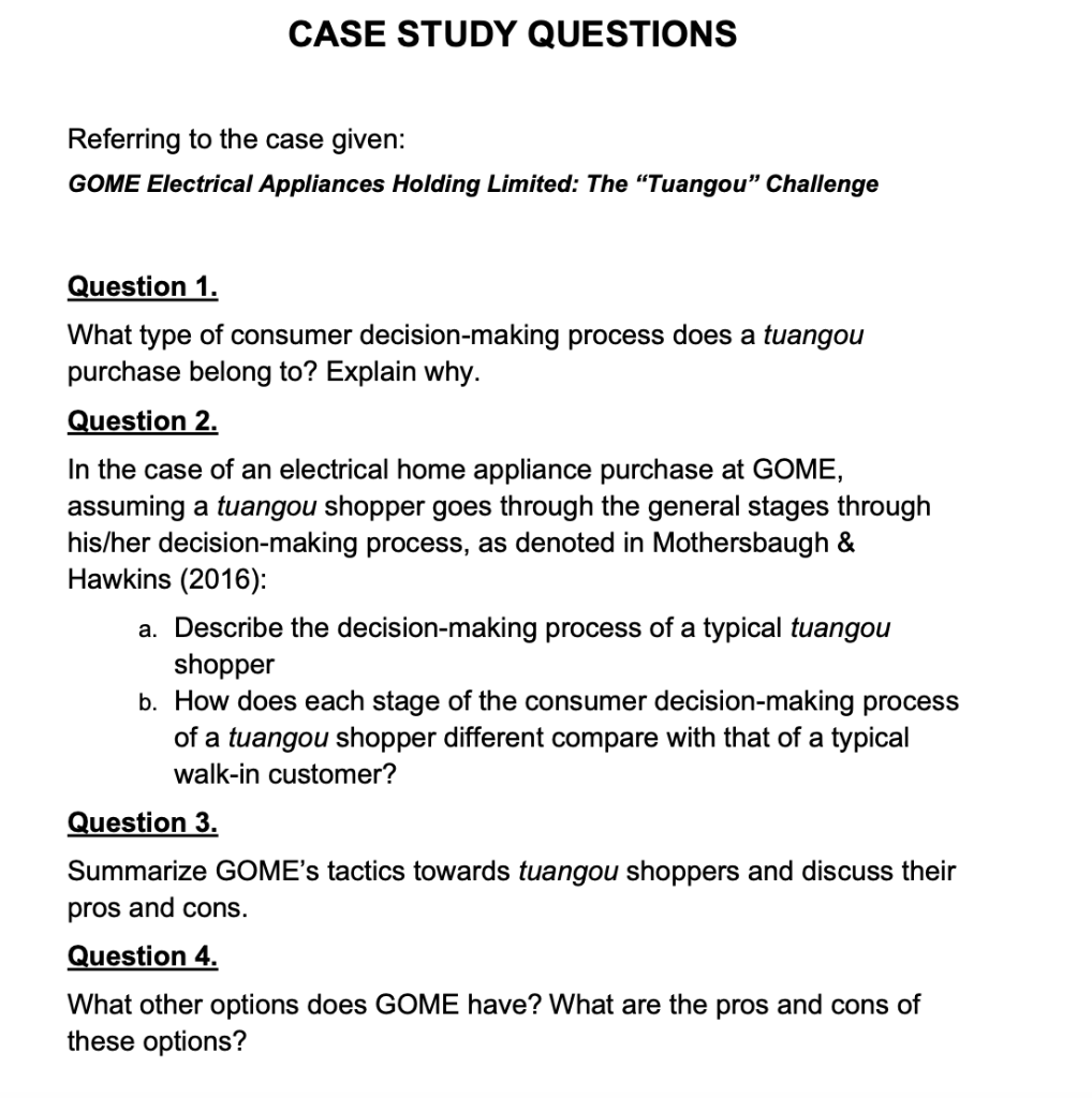 CASE STUDY QUESTIONS Referring to the case given:
