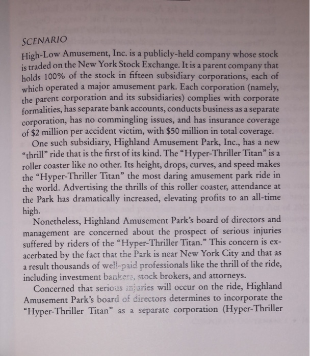 SCENARIO High-Low Amusement, Inc. is a