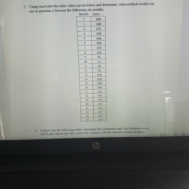 problem 5 5. Using excel plot the sales values